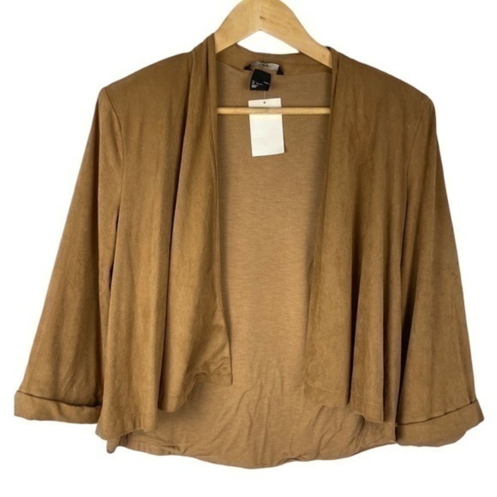 H&M Cropped Open Front Jacket Shrug Suede Like Small Camel Tan NWT